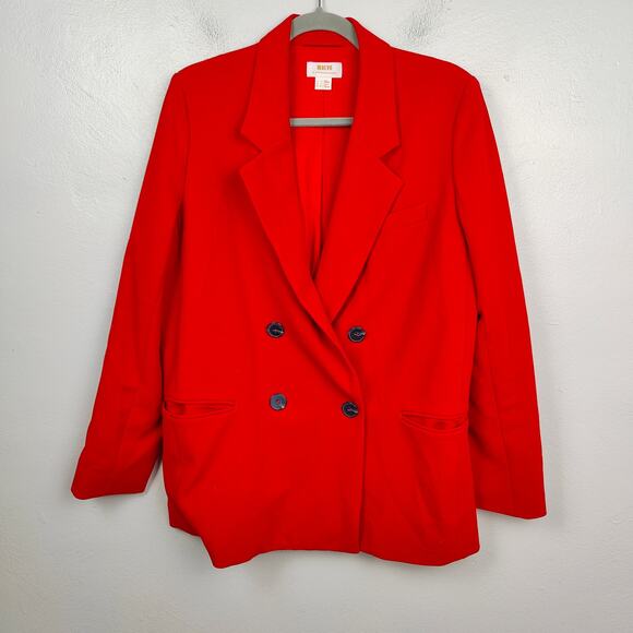 Anthropologie Maeve Double‎ Breasted Blazer Women 4 Red Oversized Preppy Boho - Picture 1 of 11